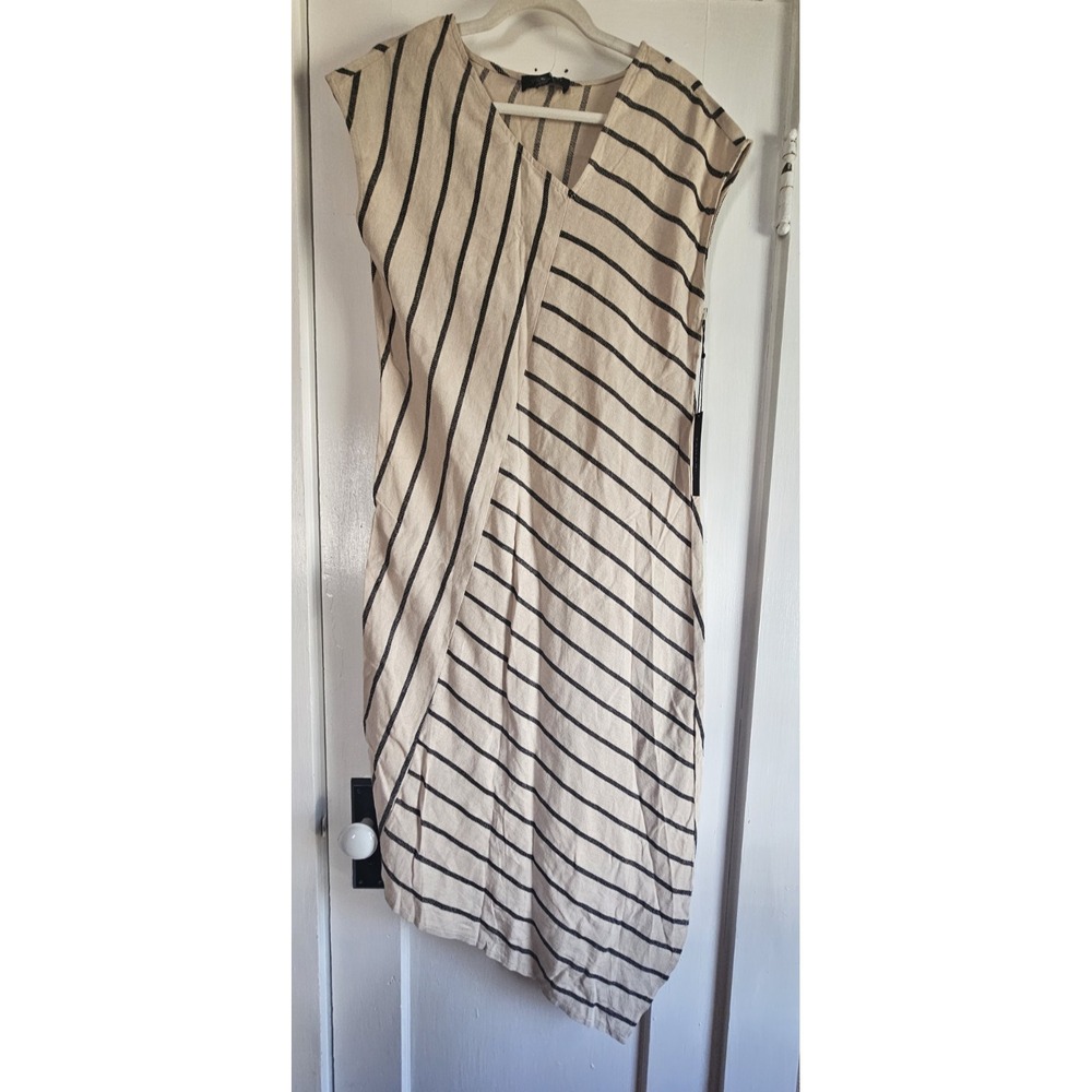 NWT TAHARI Womens S striped Midi Dress Minimalist Lagenlook‎ linen Viscose blend